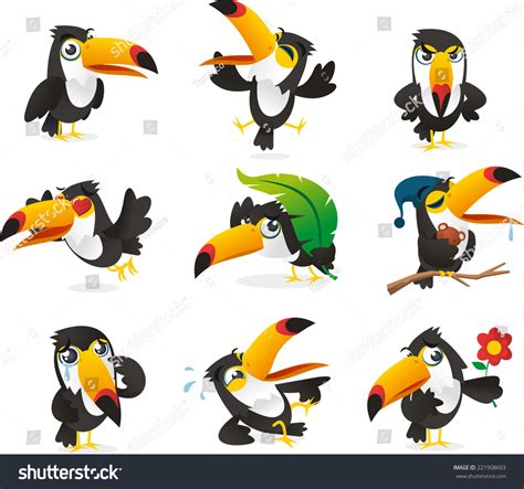 Nine Toucan Cartoon Collection, Different Situations Like, Standing ...