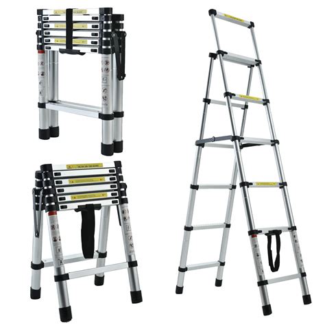 Buy 1.7m - 2m Telescopicing Ladder, Aluminium A-Frame Step Ladder, Easy to Carry, Foldable ...