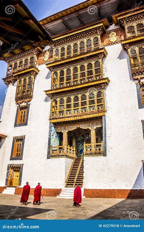 Monks in the dzong editorial stock photo. Image of buildings - 42279518