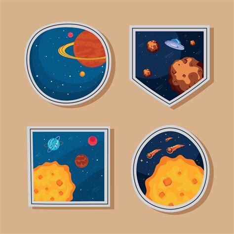 four space retro stickers 10480408 Vector Art at Vecteezy