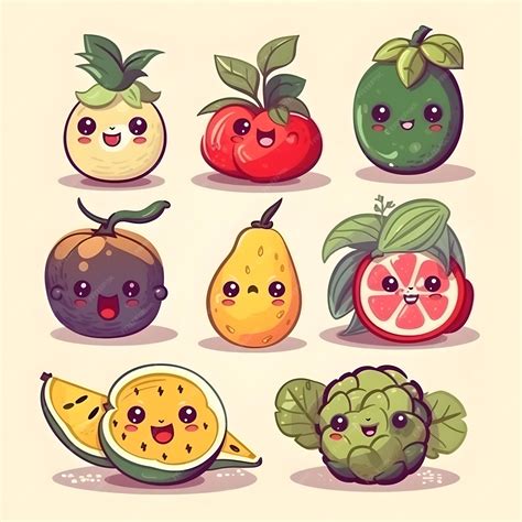 Premium AI Image | Vegetables and fruits cute cartoon characters