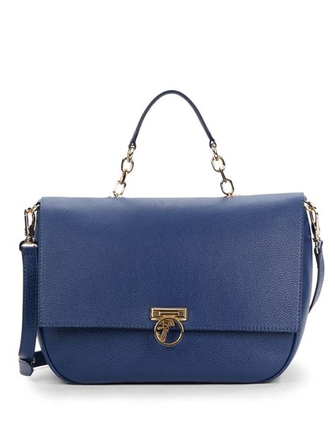 Versace Flap-Front Leather Shoulder Bag in Blue | Lyst