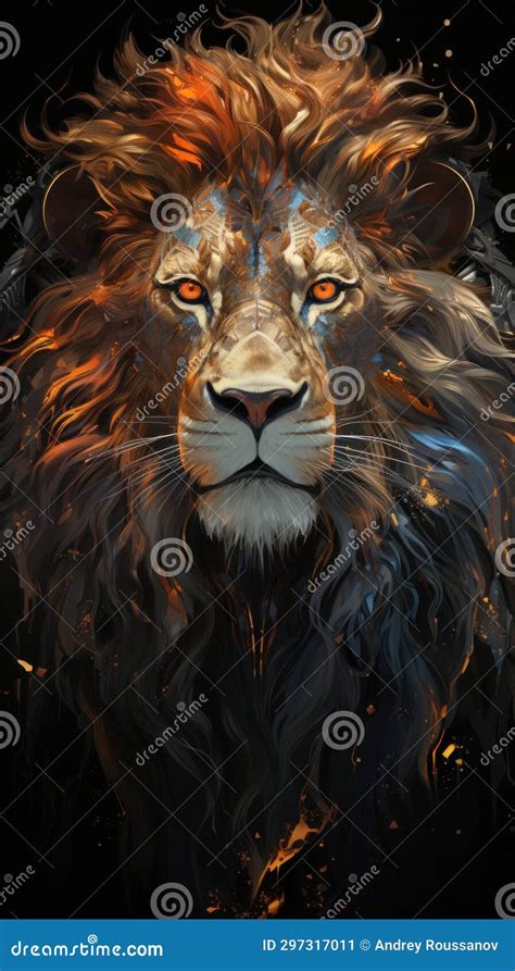 Lion for Modern Poster or Tattoo.Electricity and Fire Stock Image - Image of face, mammal: 297317011