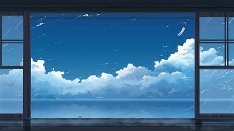 HD wallpaper: anime landscape, sky, scenic, clouds, cloud - sky, window, glass - material ...
