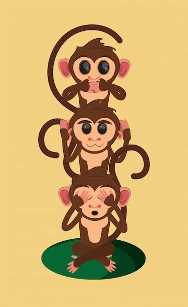 Premium Vector | Three wise monkeys cartoon