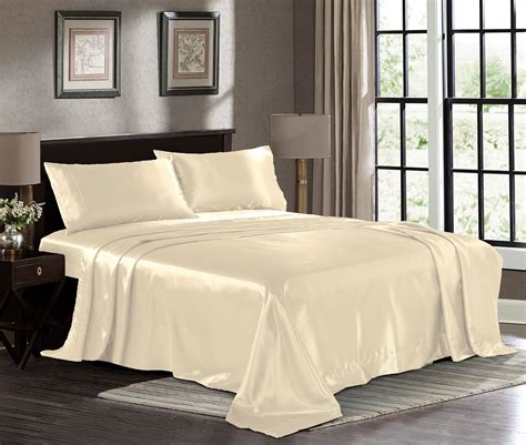 Ultra Soft Silky Satin Bed Sheet Set With Pillowcase , Fresh Linen ...