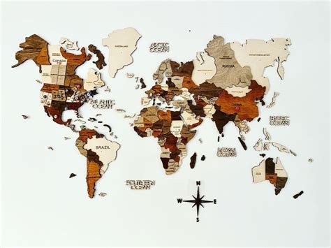 Wooden World Map Puzzle Wall Art Rustic Decor 5th anniversary gift ideas Wall Decor Enjoy the ...