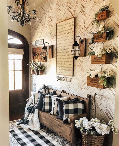 Farmhouse entry , farmhouse entryway , peelandstick wallpaper , herringbone pattern, mo ...