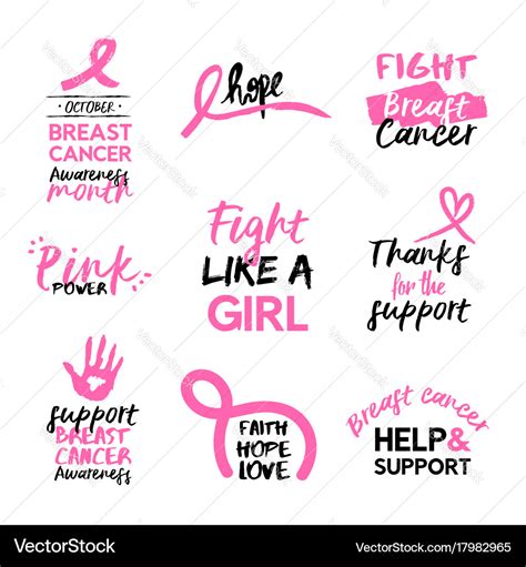 Breast cancer awareness pink hand drawn quote set Vector Image