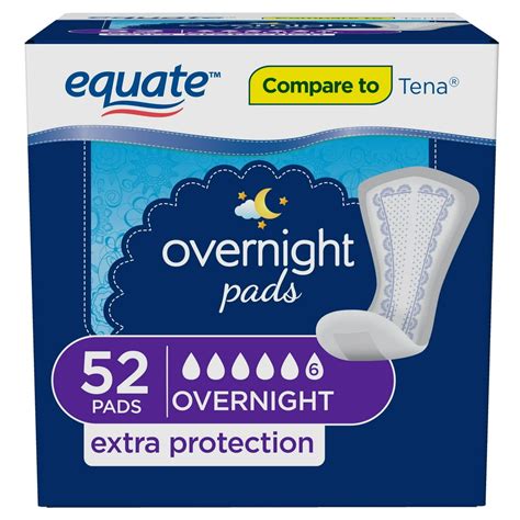 Equate Overnight Women's Ultimate-Regular Incontinence Pads, 52 count ...