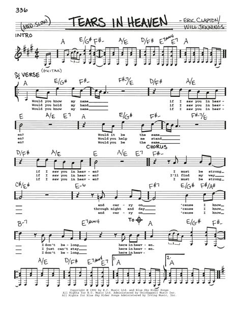 Tears In Heaven by Eric Clapton Sheet Music for Real Book – Melody, Lyrics & Chords at Sheet ...