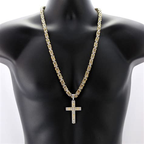 Mens 30" HEAVY Stainless Steel Gold Silver Cross Pendant Necklace | Silver cross pendant, Cross ...