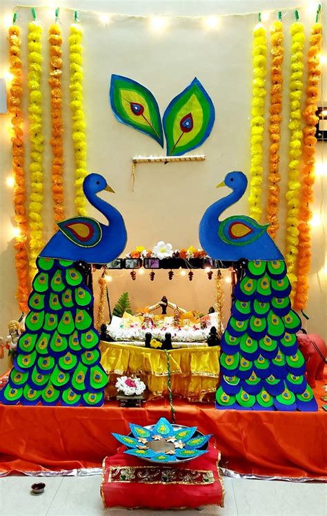 Janmashtmi decoration ideas| Janmashtami decoration| peacock| | Janmashtami decoration, Diy ...