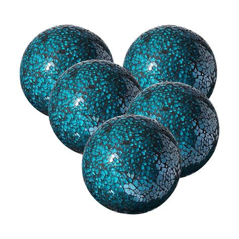 Decorative Balls Set of 5 Glass Mosaic Sphere Dia 3" (Turquoise ...