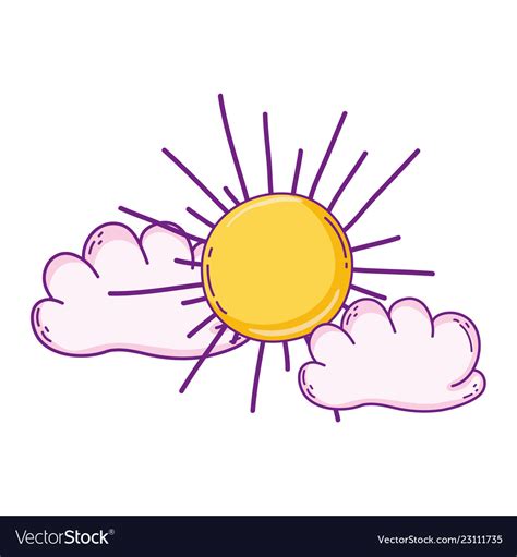 Sun and clouds cartoon Royalty Free Vector Image