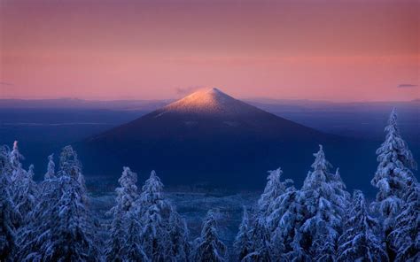 volcano, Oregon, Sunset, Forest, Snow, Mountain, Trees, Snowy Peak, Nature, Winter, Landscape ...