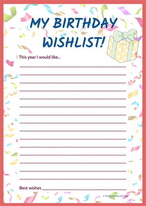 Birthday Wish List Template - Party Download Printable PDF | Templateroller