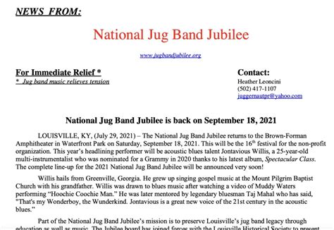 National Jug Band Jubilee is back on September 18, 2021 - National Jug ...