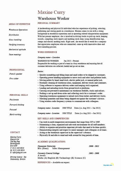 20 Entry Level Warehouse Resume | Project manager resume, Teacher resume examples, Sales resume