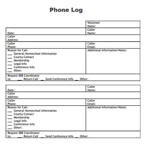 Phone Log Template - 8+ Free Pdf , Doc Download