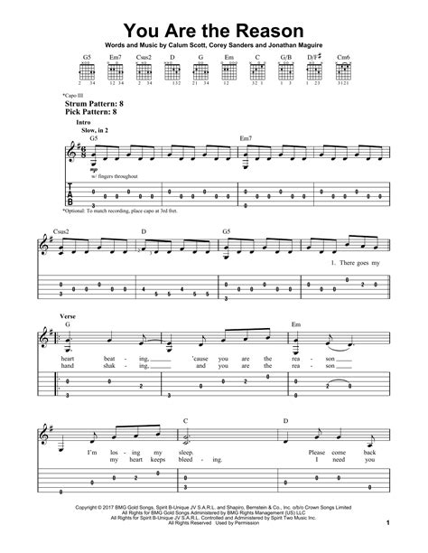 Calum Scott 'You Are The Reason' Sheet Music Notes, Chords, Score. Download Printable PDF ...