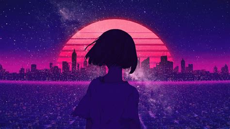 Hintergrundbilder : Synthwave, Nacht-, Sonnenuntergang, Stadt, Anime Mädchen 3840x2160 - mxdp1 ...