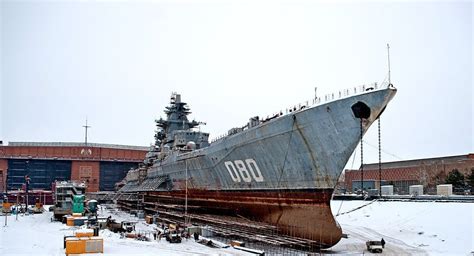 Kirov class battlecruiser "Admiral Nakhimov" undergoing modernization [1293 × 701] : drydockporn