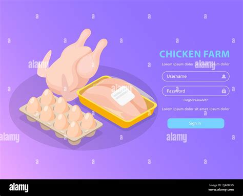 Chicken farm isometric background login page with editable text and ...