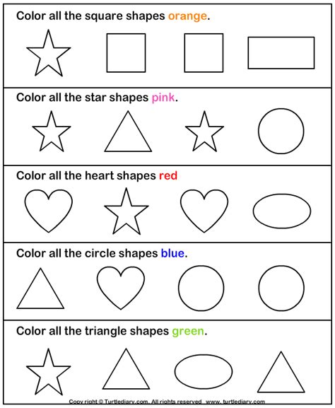 Download and print Turtle Diary's Learning Colors and Shapes worksheet. Our… | Shapes worksheet ...