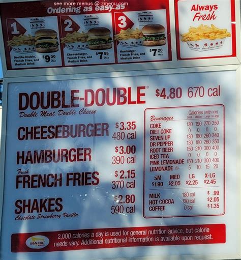 In N Out Burger Menu