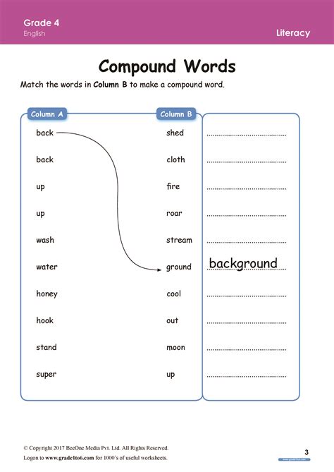 Compound words worksheets for Grade 4|www.grade1to6.com