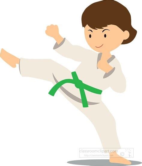 Karate and Martial Arts Clipart-cute girl practices karate as a green belt