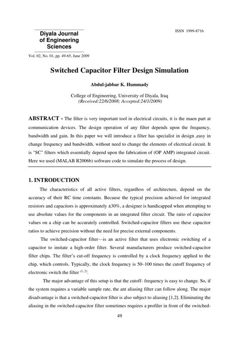 (PDF) SWITCHED CAPACITOR FILTER DESIGN SIMULATION