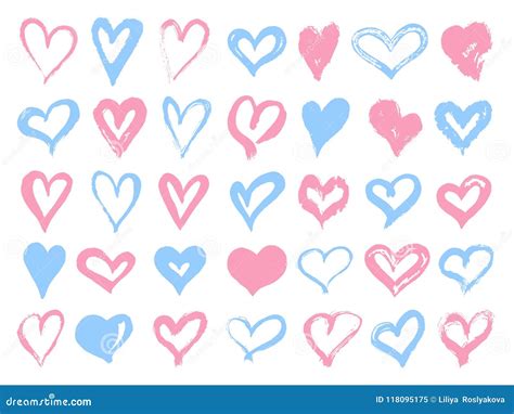 Big Set of Pink and Blue Grunge Hearts. Design Elements for Valentines ...