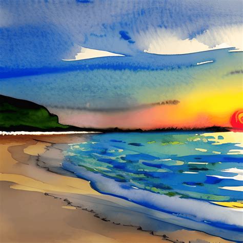 Beautiful Beach Sunset Watercolor Graphic · Creative Fabrica