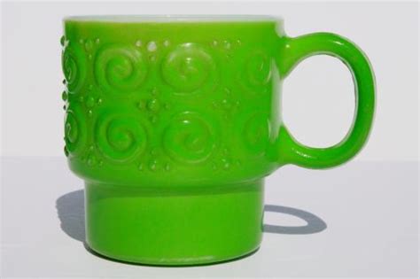 vintage heat proof glass coffee cups, milk glass mugs w/ red & green ...