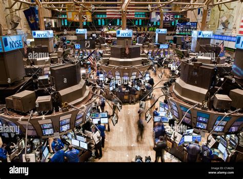 Looking downwards at the trading floor of the New York Stock Exchange ...