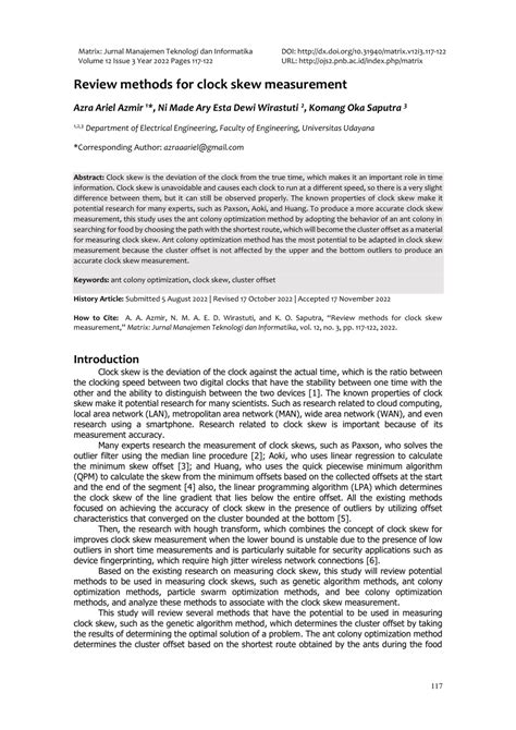 (PDF) Review methods for clock skew measurement