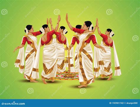 Happy Onam Greetings.Thiruvathira,a Traditional Dance from Kerala Stock Vector - Illustration of ...