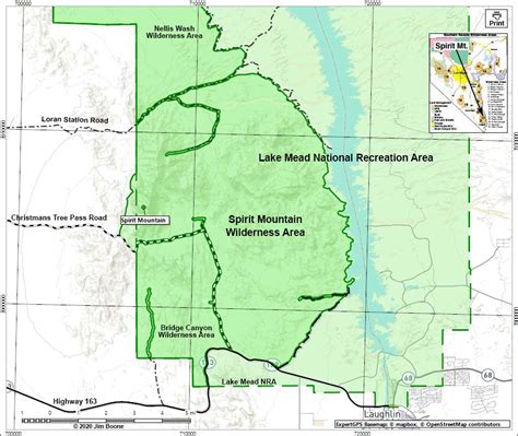 Wilderness Areas Around Las Vegas, Spirit Mountain Map