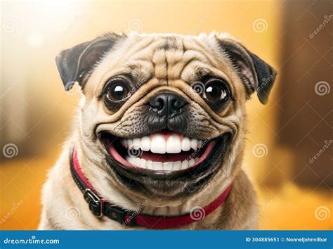 Cute Smiling Pug Dog with Human Teeth Stock Illustration - Illustration ...