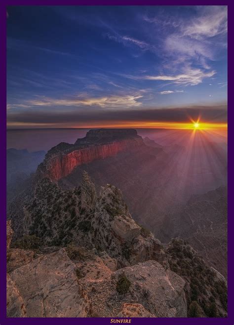 Sunset at Cape Royal along the North Rim of the Grand Canyon with smoke ...