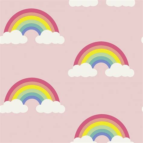 Belgravia Pretty Rainbow Wallpaper Clouds Sky Childrens Kids Bedroom Pink 9991