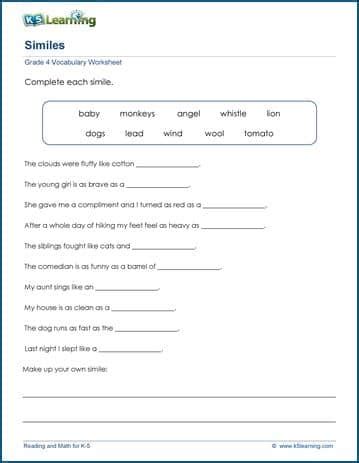 Simile worksheets | K5 Learning