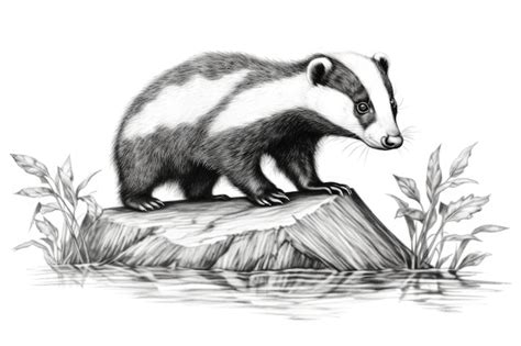 Premium Photo | Cute Badger drawing on white background generative AI