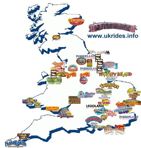 Theme parks UK map - Map of UK theme parks (Northern Europe - Europe)