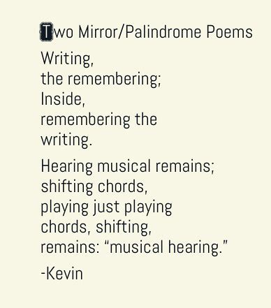 Playing with Mirrors/Palindrome Poems – Kevin's Meandering Mind