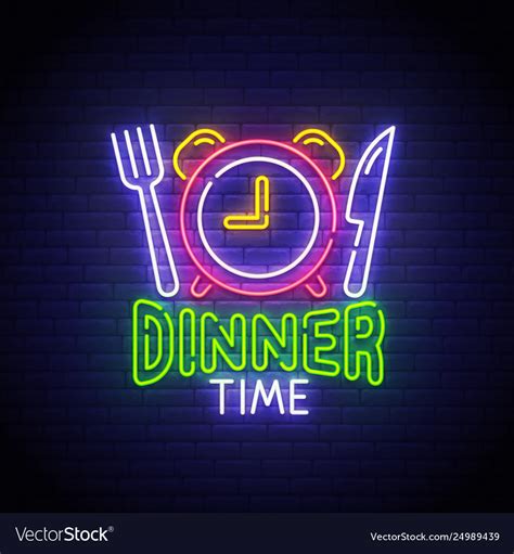 Dinner time neon sign logo Royalty Free Vector Image