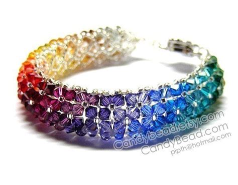 Rainbow Bracelet Crystal Bracelet Swarovski Bracelet Glass Braceletdeep Colors Swarovski Crystal ...