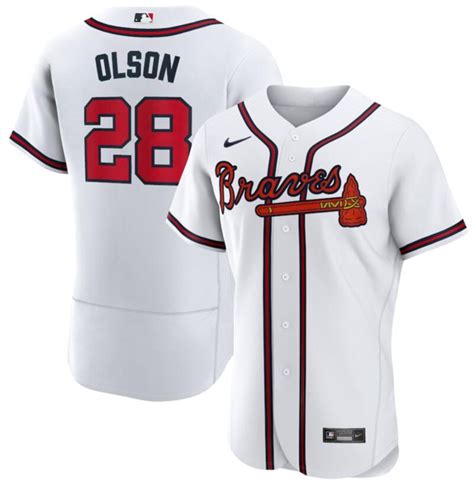 Braves 28 Matt Olson White Nike Flexbase Jersey